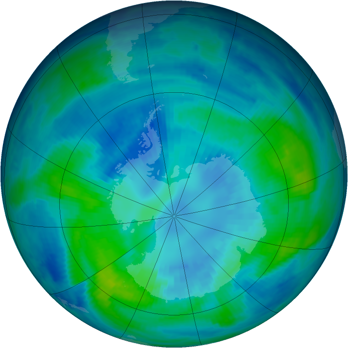 Antarctic ozone map for 09 April 1998